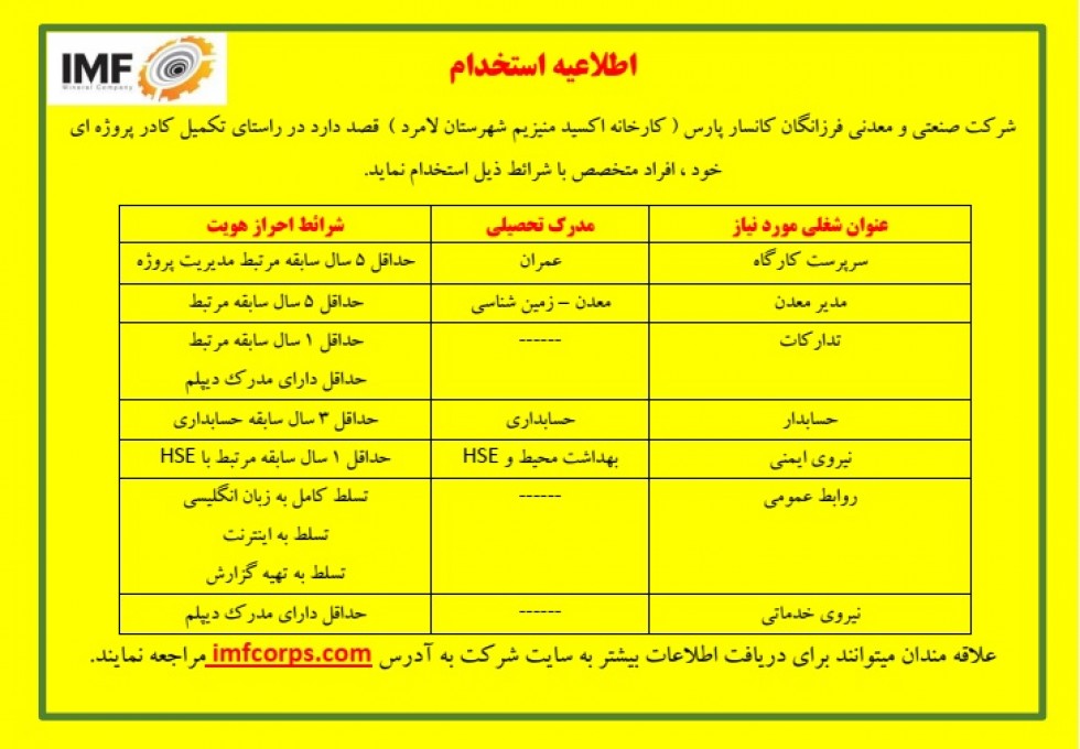 استخدام کارخانه اکسید منیزیم لامرد